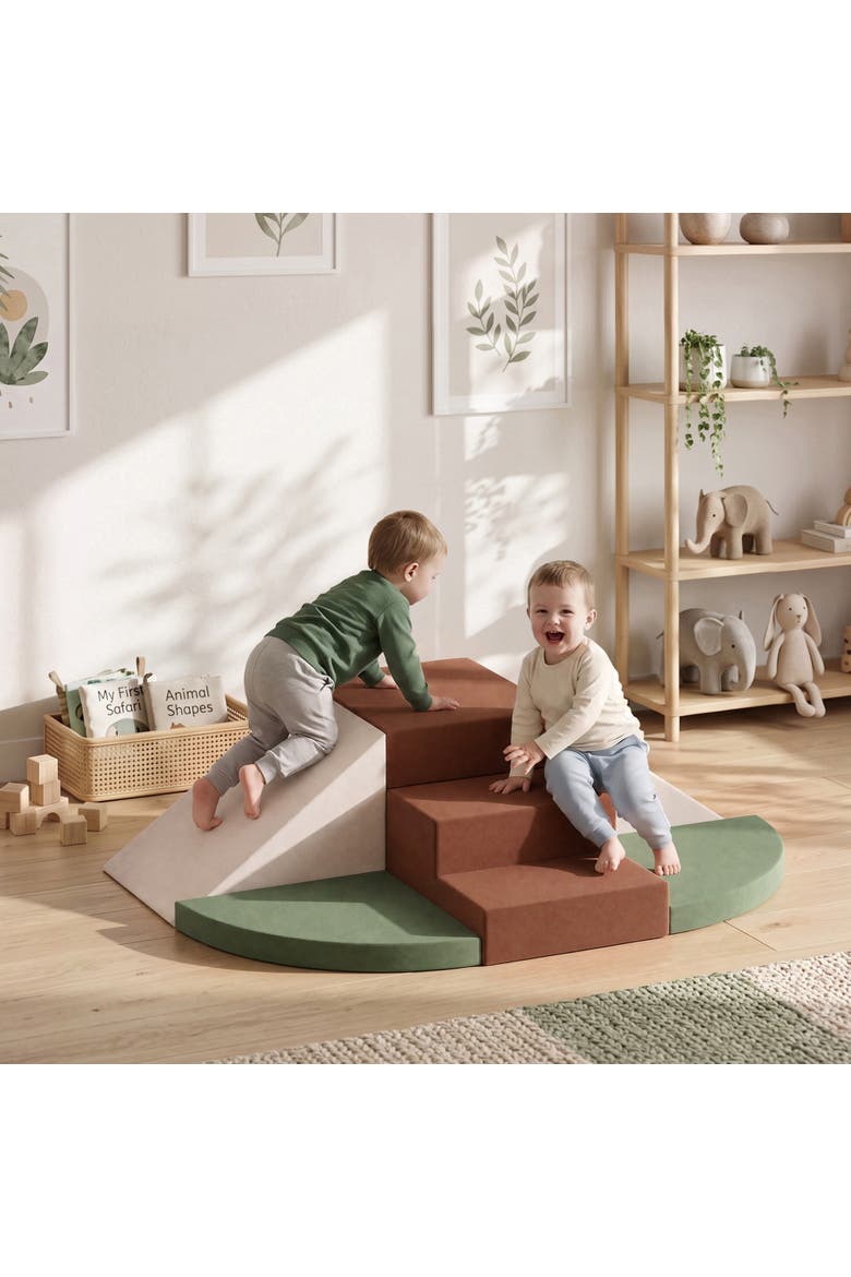 Toddlers Foam Climbing Blocks with Velvet Fabric, 8 Piece Baby Climbing Toys with 28D High-Density Foam, Non-Slip Design Brown, Alternate, color, Brown