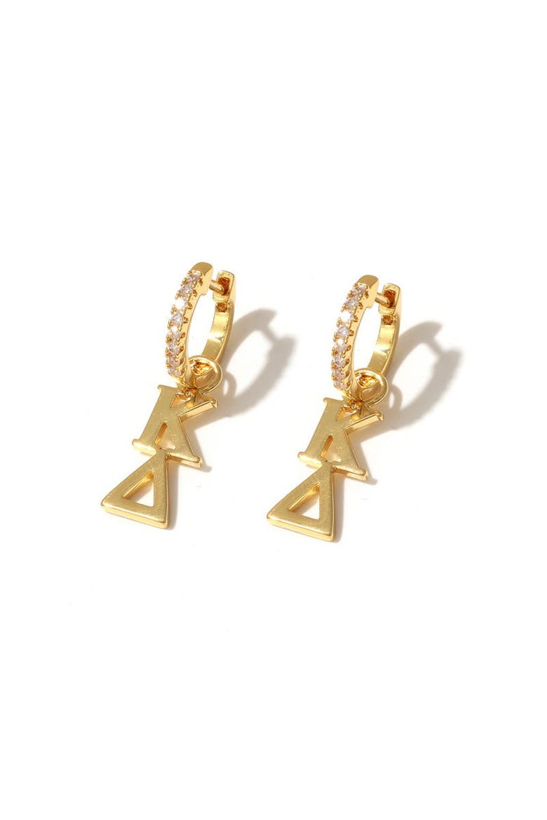 Kappa Delta Greek Letter Huggie + Charm Earrings, Main, color, Yellow Gold