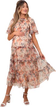 PinkBlush Floral Mesh Smocked Midi Dress