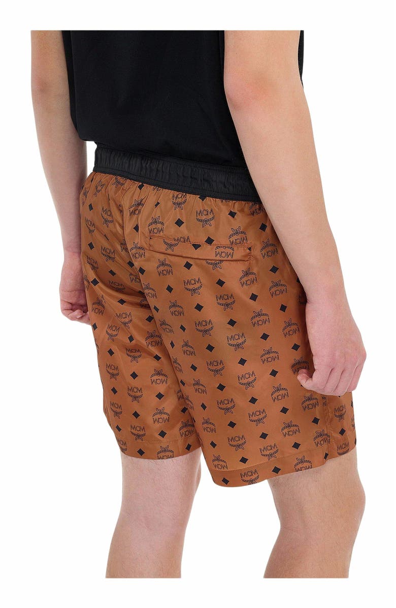 MCM Monogram Print Swim Trunks, Alternate, color, Cognac