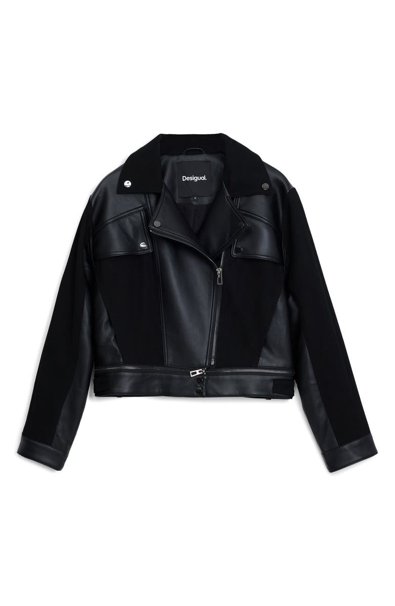 Desigual Faux Leather Moto Jacket, Alternate, color, Black