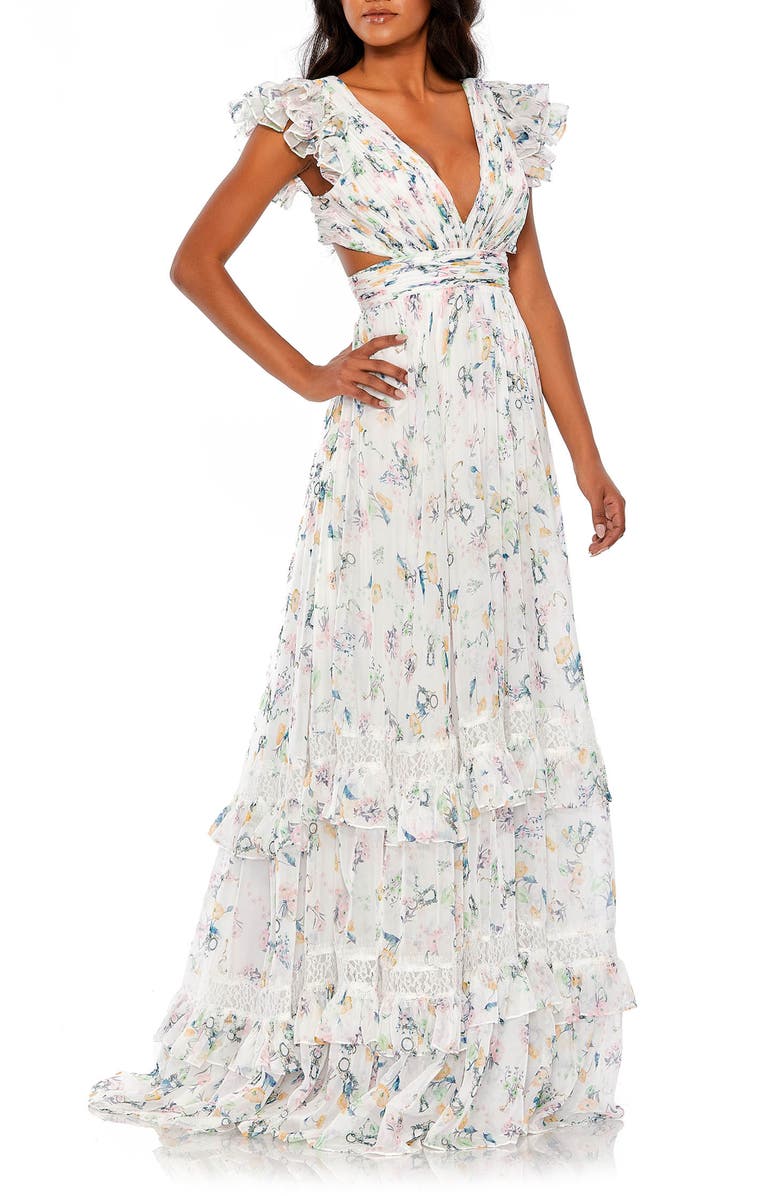 Mac Duggal Floral Chiffon Cutout Evening Gown, Main, color,
