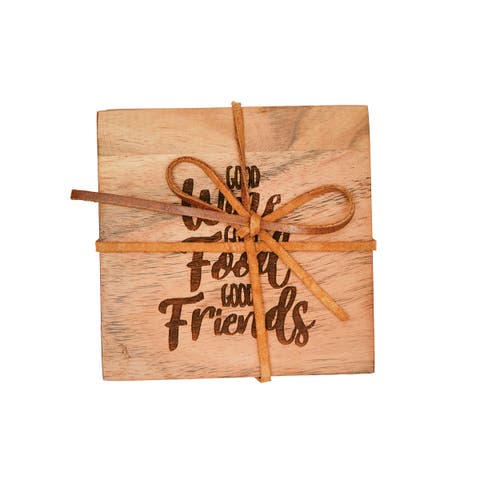 Wine Food Friends Wood Coaster Set of 4