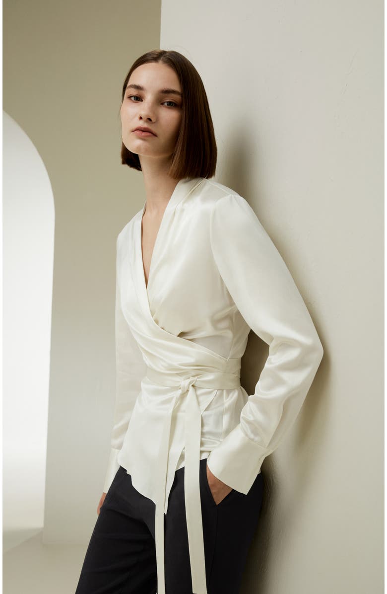 Lilysilk Silk Wrap Blouse, Alternate, color, Lily White