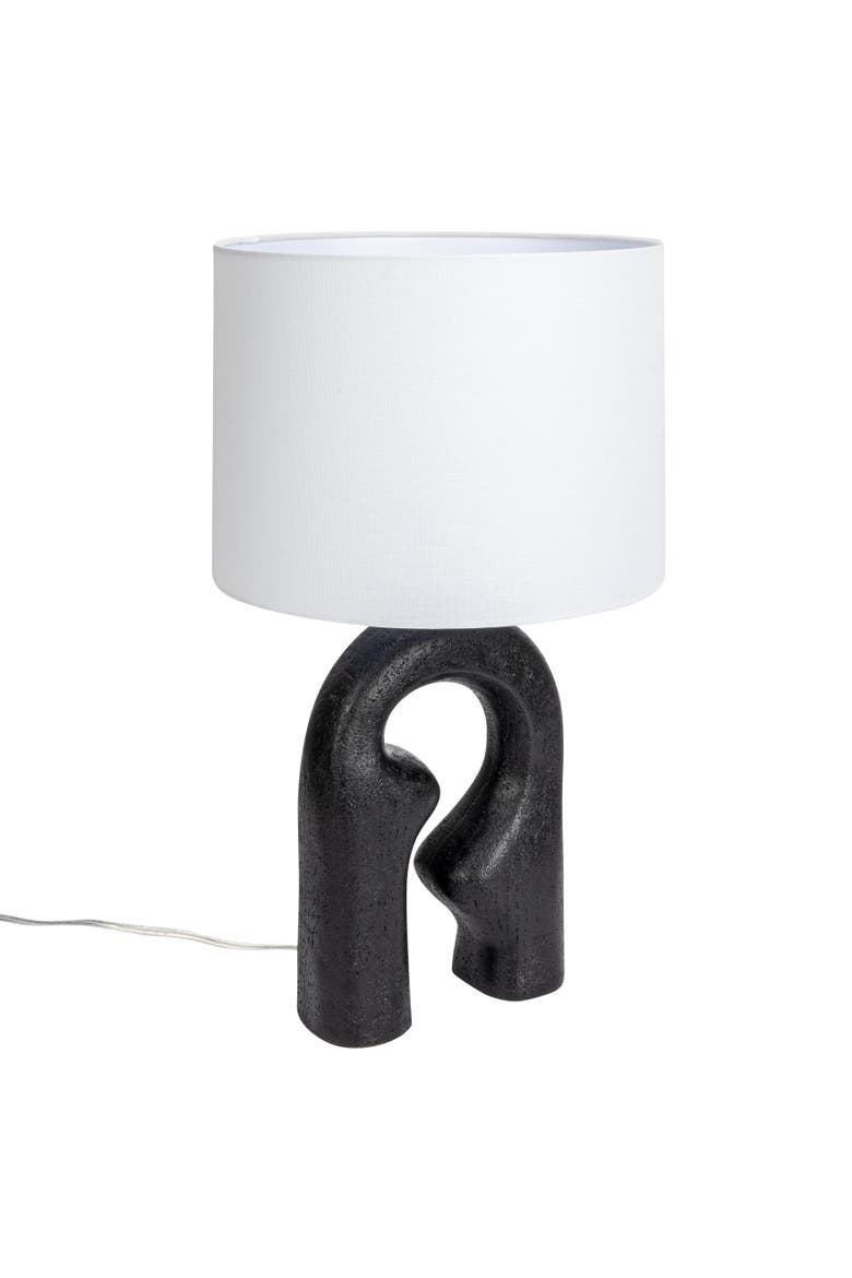 Modern Abstract Sculptural Table Lamp with Drum Shade, Black and White, Main, color, Black