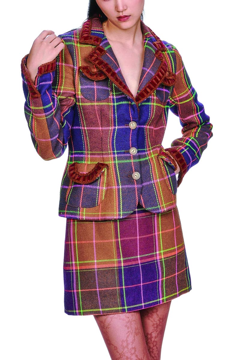 Anna Sui Caramel and Magenta Plaid Ribbon Jacket, Alternate, color,