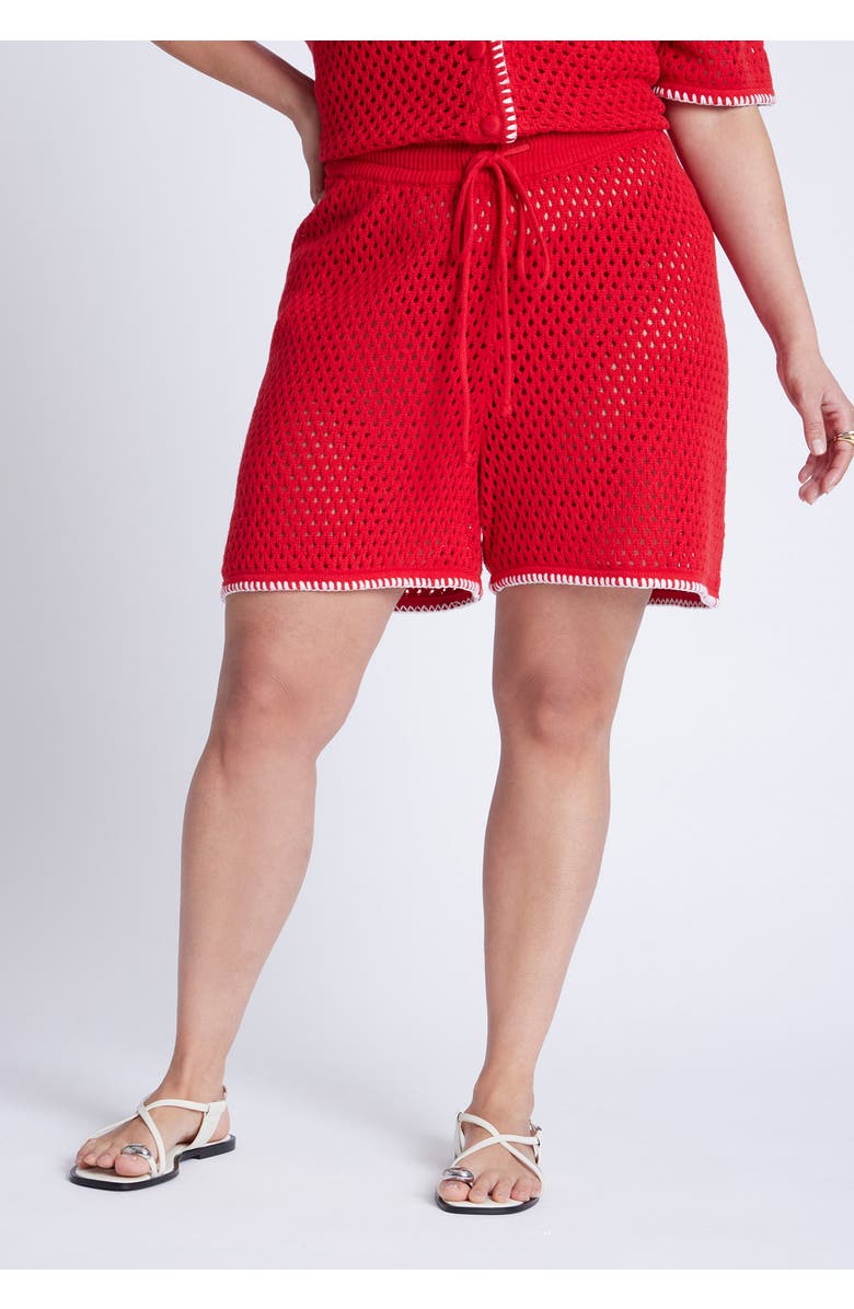 ELOQUII Crochet Knitted Short, Alternate, color, Flame Scarlet