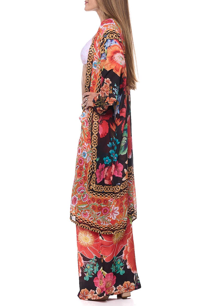 Tie Waist Longline Cover-Up Cape, Alternate, color, BLACK