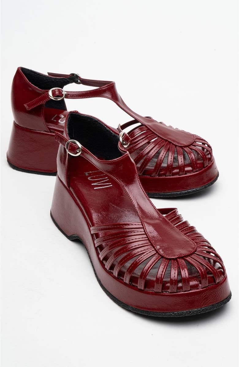 Prologue Shoes Aniel Platform Wedge Sandal, Alternate, color, Burgundy Faux Leather
