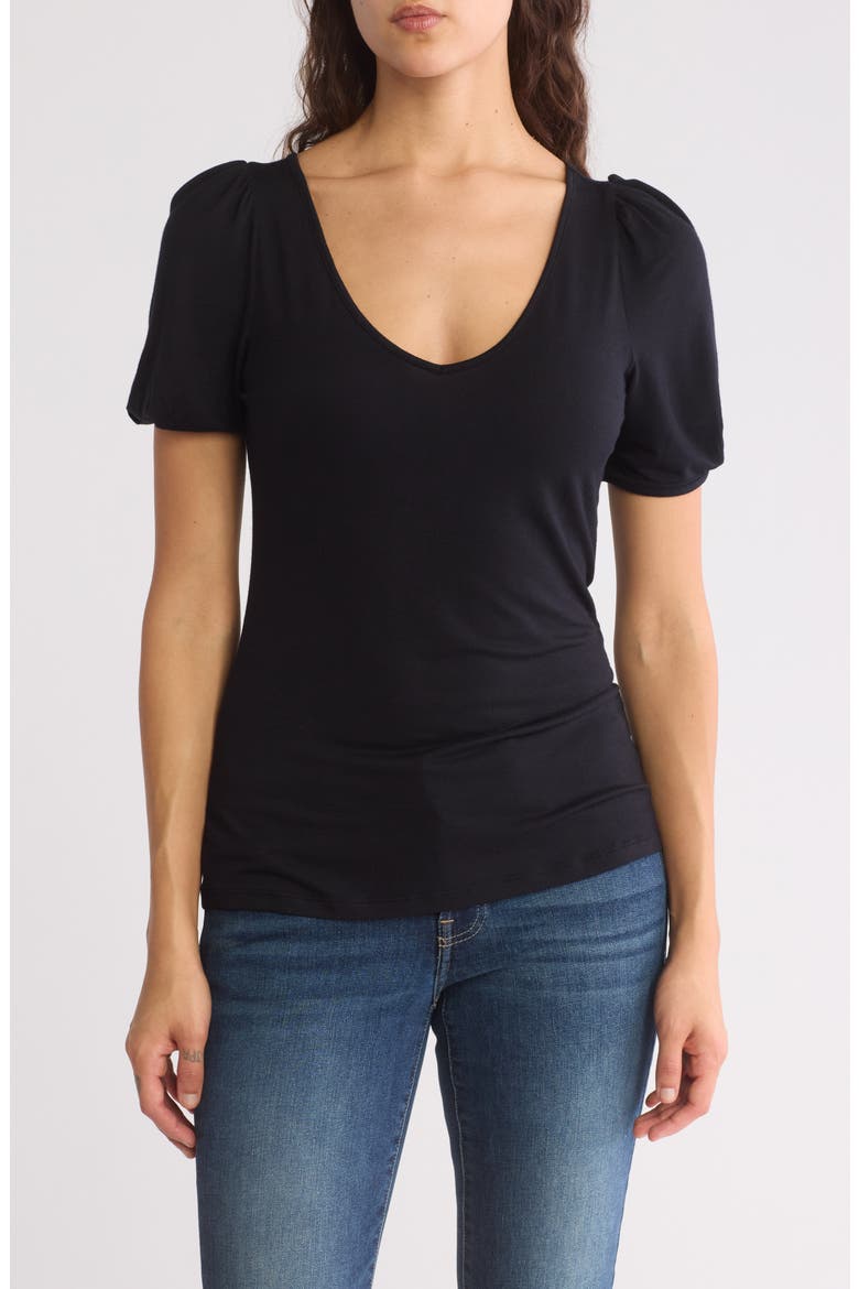 V-Neck Pleated T-Shirt, Main, color, BLACK