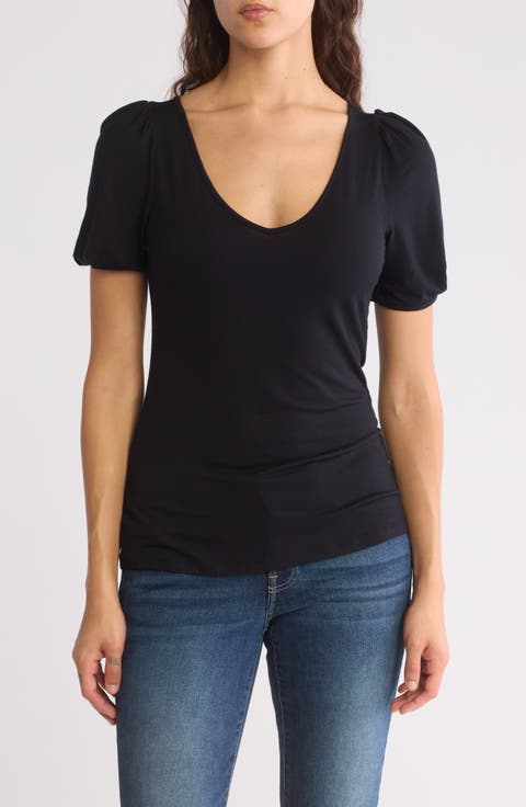 V-Neck Pleated T-Shirt