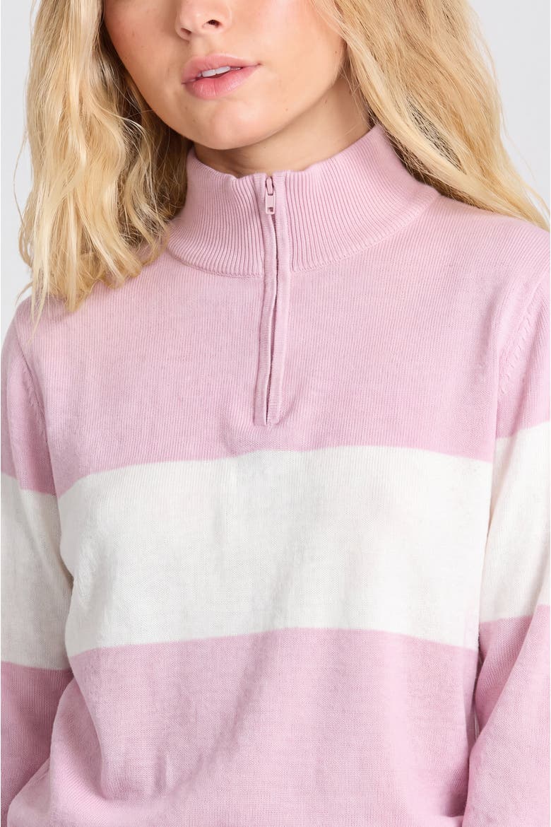Colorblock Stripe Quarter Zip Cotton Sweater, Alternate, color, Pink/White
