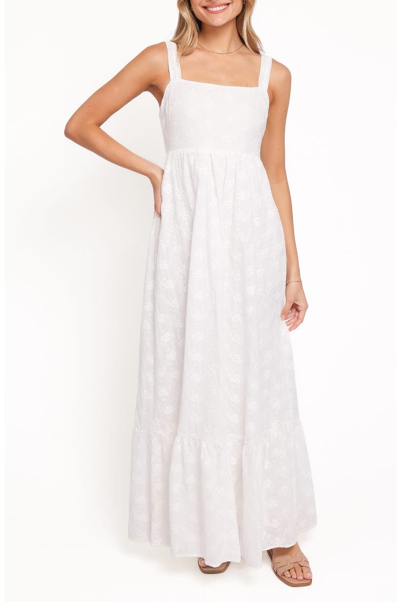 Reid Embroidered Cotton Maxi Dress, Main, color, WHITE