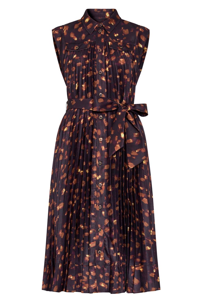 Johanna Printed Pleated Midi Dress, Main, color, BROWN MULTI