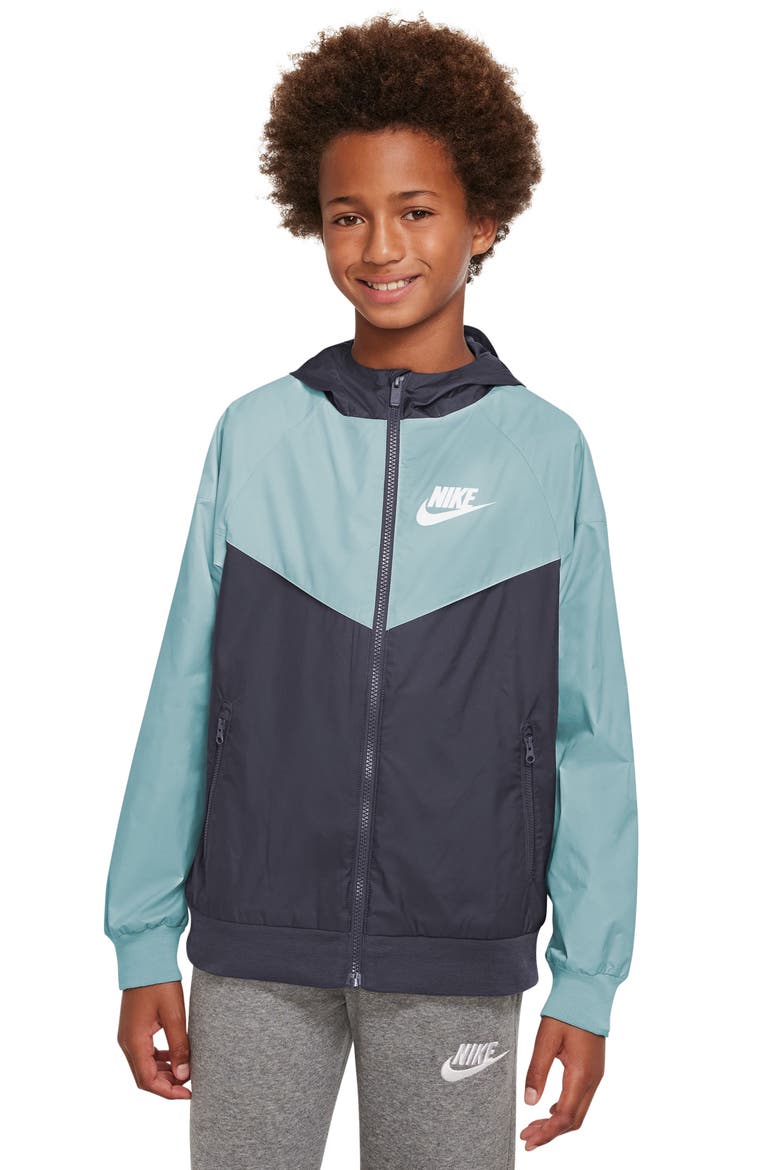Windrunner Water Resistant Hooded Jacket, Alternate, color, GRIDIRON/ OCEAN BLISS/ WHITE