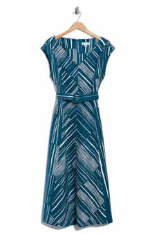 Calvin Klein Stripe Belted V-Neck Midi Dress