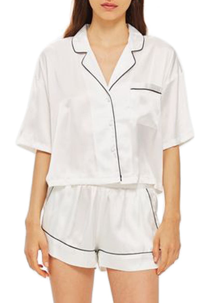 Chloe Satin Short Pajamas, Main, color, WHITE