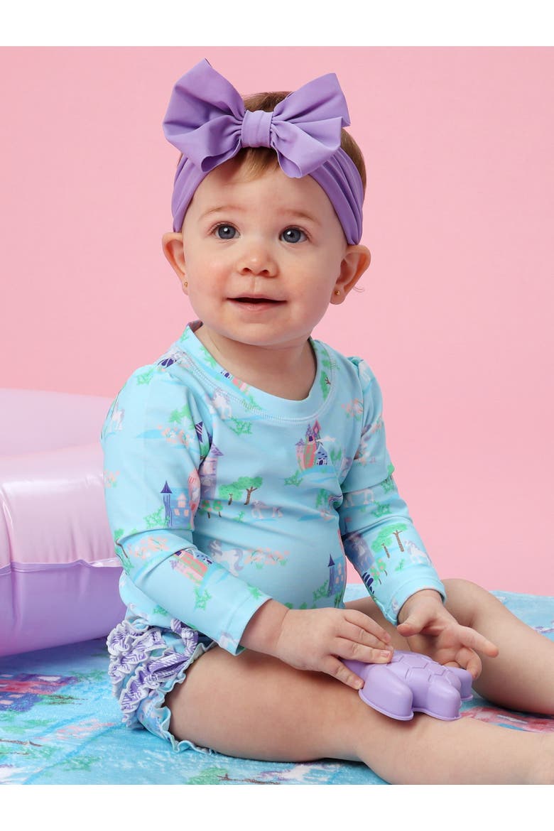 Baby Girls Long Sleeve UPF50+ One Piece Rash Guard, Alternate, color, Once Upon a Castle
