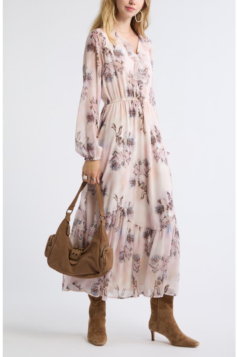 Ruffle Chiffon Maxi Dress, Alternate, color, IVORY DAPPLED ROSES