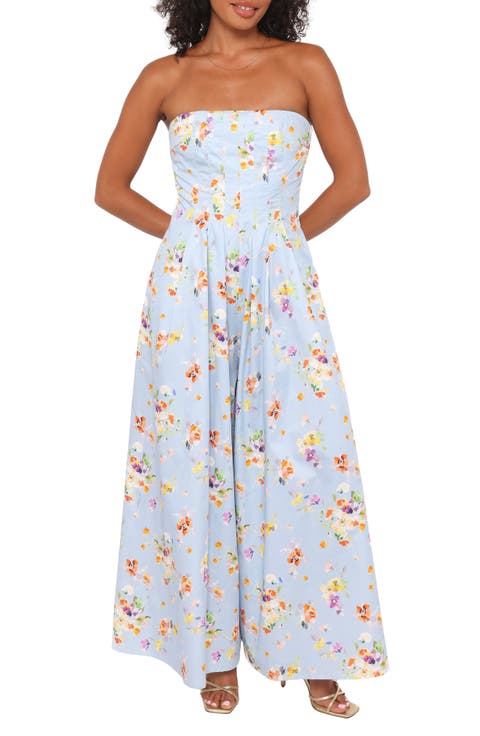 Wren Floral Strapless Wide Leg Cotton Jumpsuit