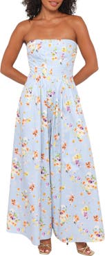 Petal & Pup Wren Floral Strapless Wide Leg Cotton Jumpsuit