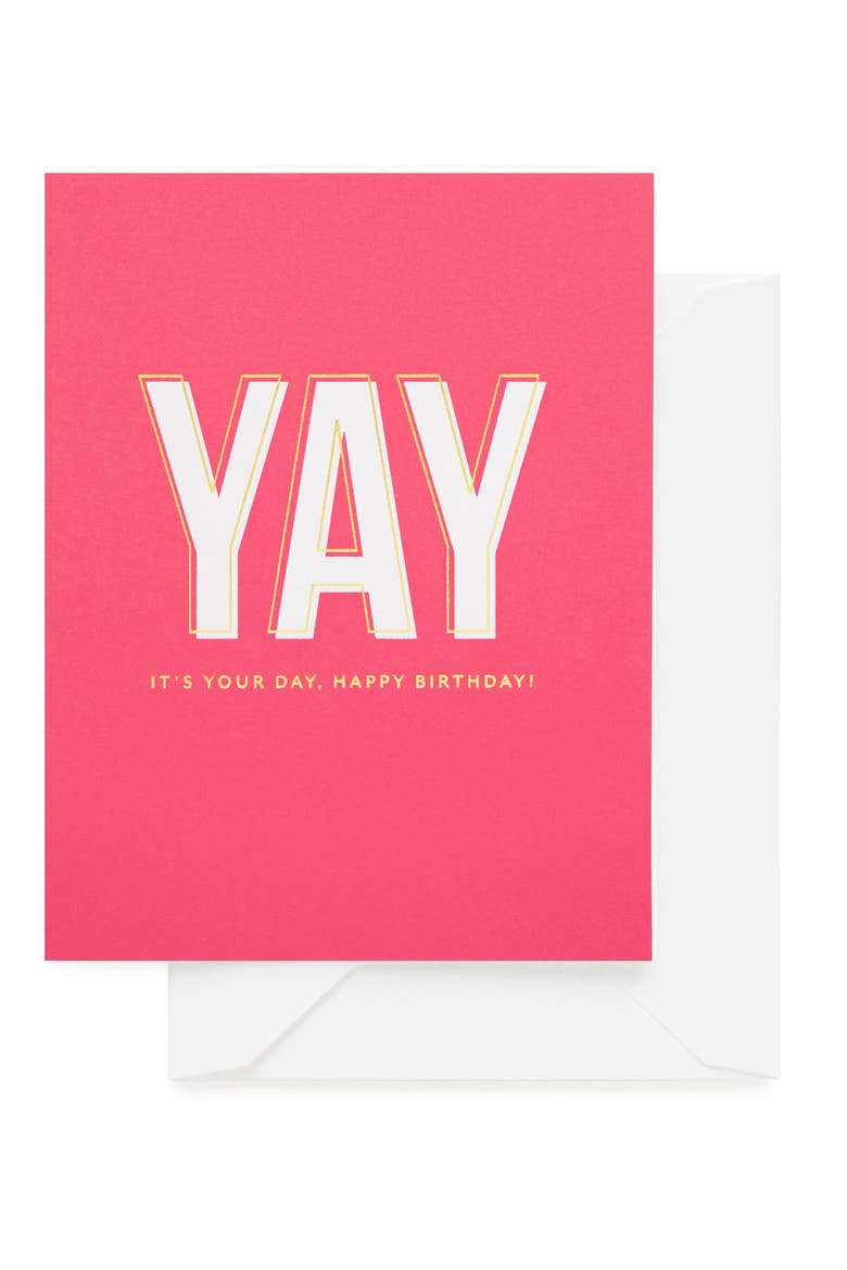 Yay Birthday Card & Envelope, Main, color, PINK