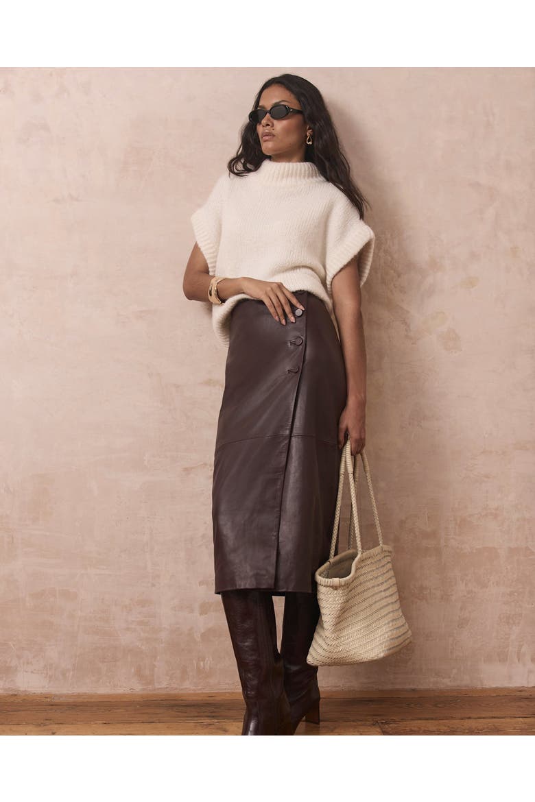 Leather Wrap Midi Skirt, Alternate, color, Burgundy