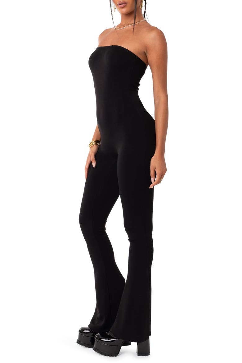 Melina Side Slit Strapless Flare Jumpsuit, Alternate, color, BLACK