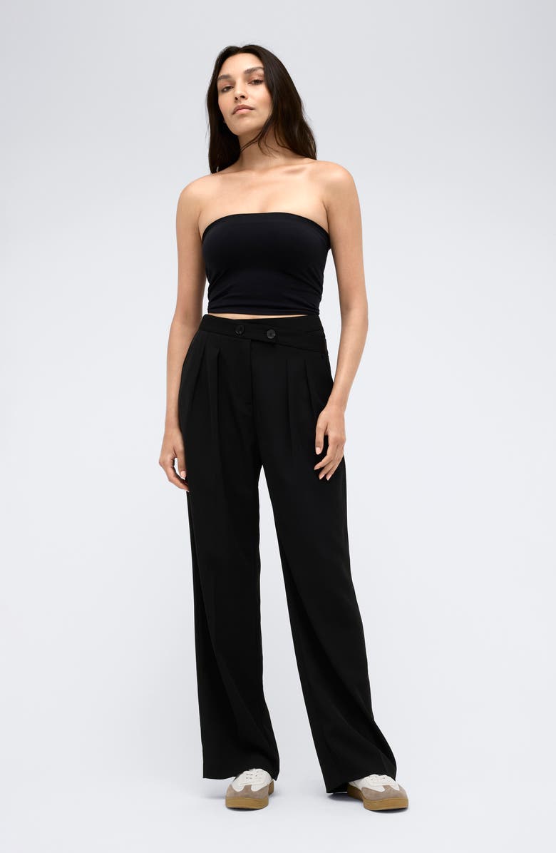 Kenneth Cole Crisscross Waist Wide Leg Pants, Alternate, color, Black
