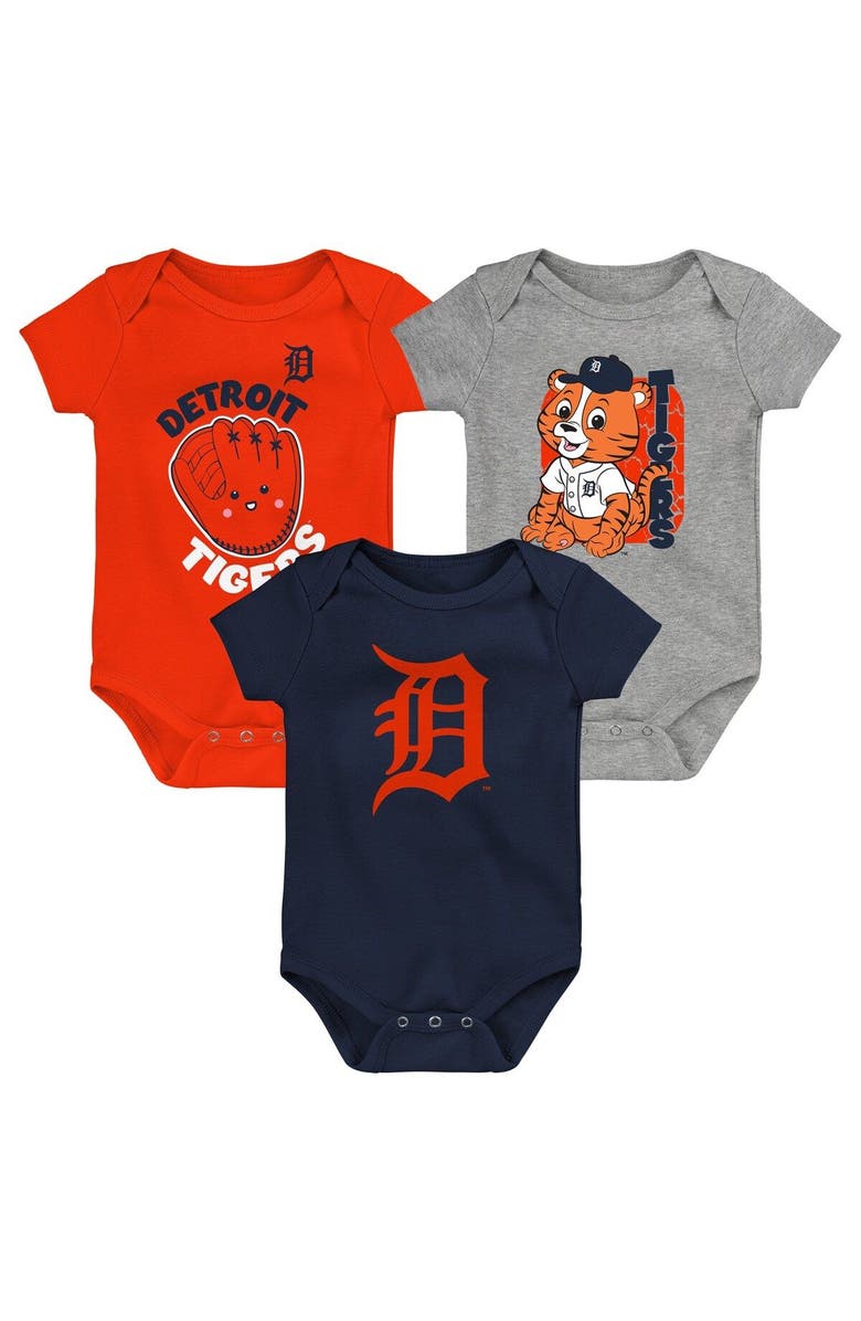 Outerstuff Infant Navy/Orange/Heathered Gray Detroit Tigers 3-Pack Change Up Bodysuit Set, Main, color, 