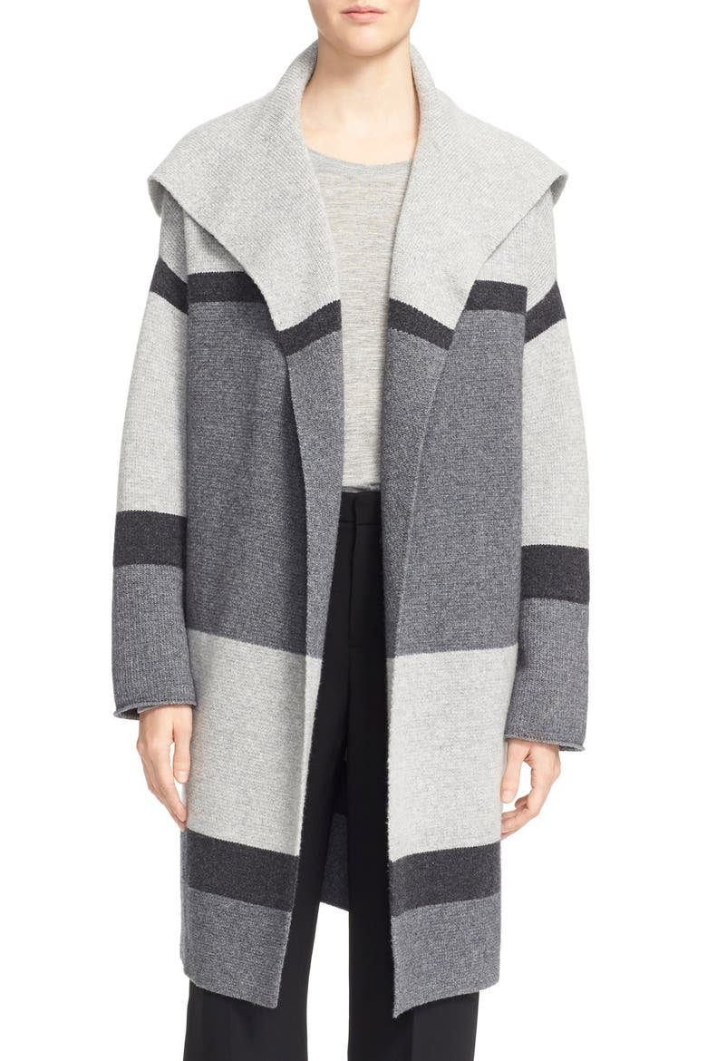 Colorblock Wool & Cashmere Knit Car Coat, Main, color, HEATHER STEAL/ STONE/ CARBON