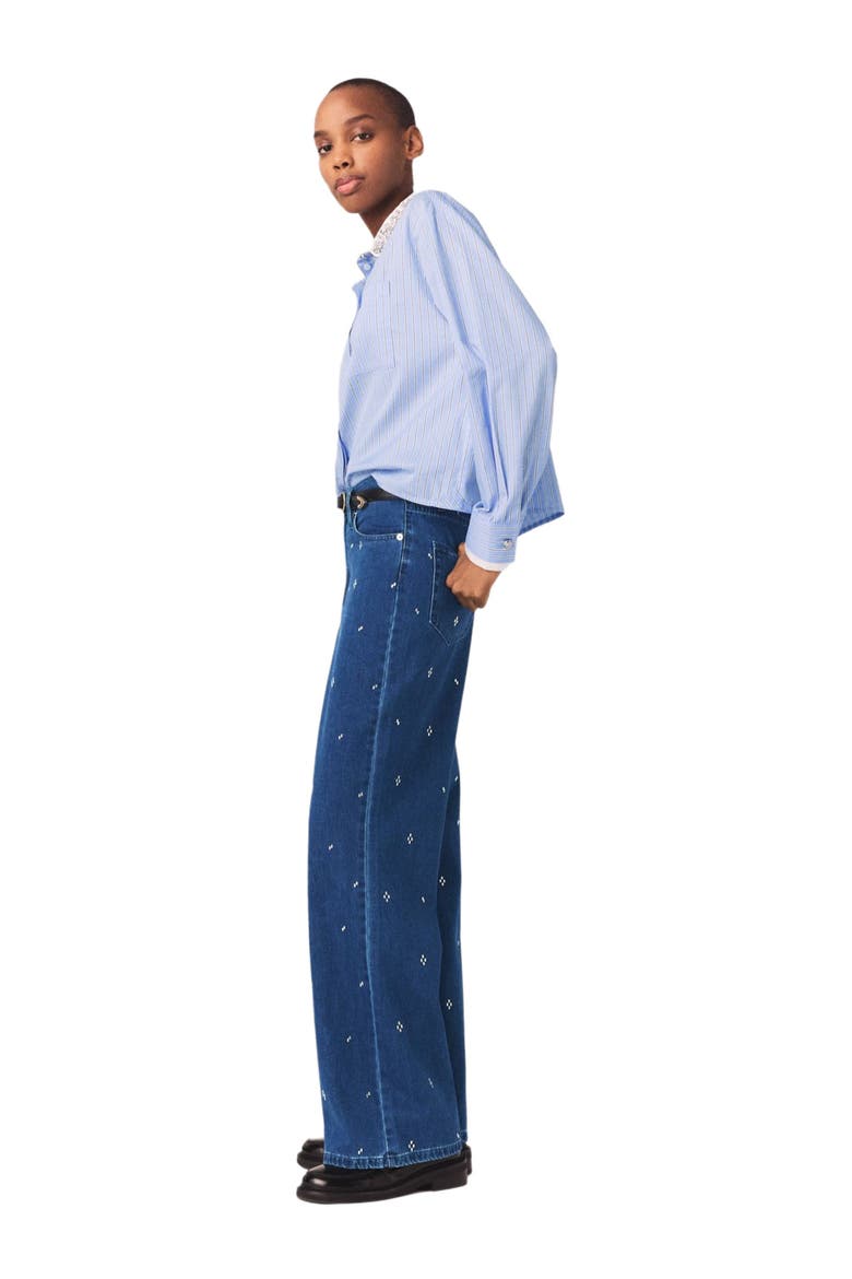 Wide jeans with rhinestones, Alternate, color, Blue