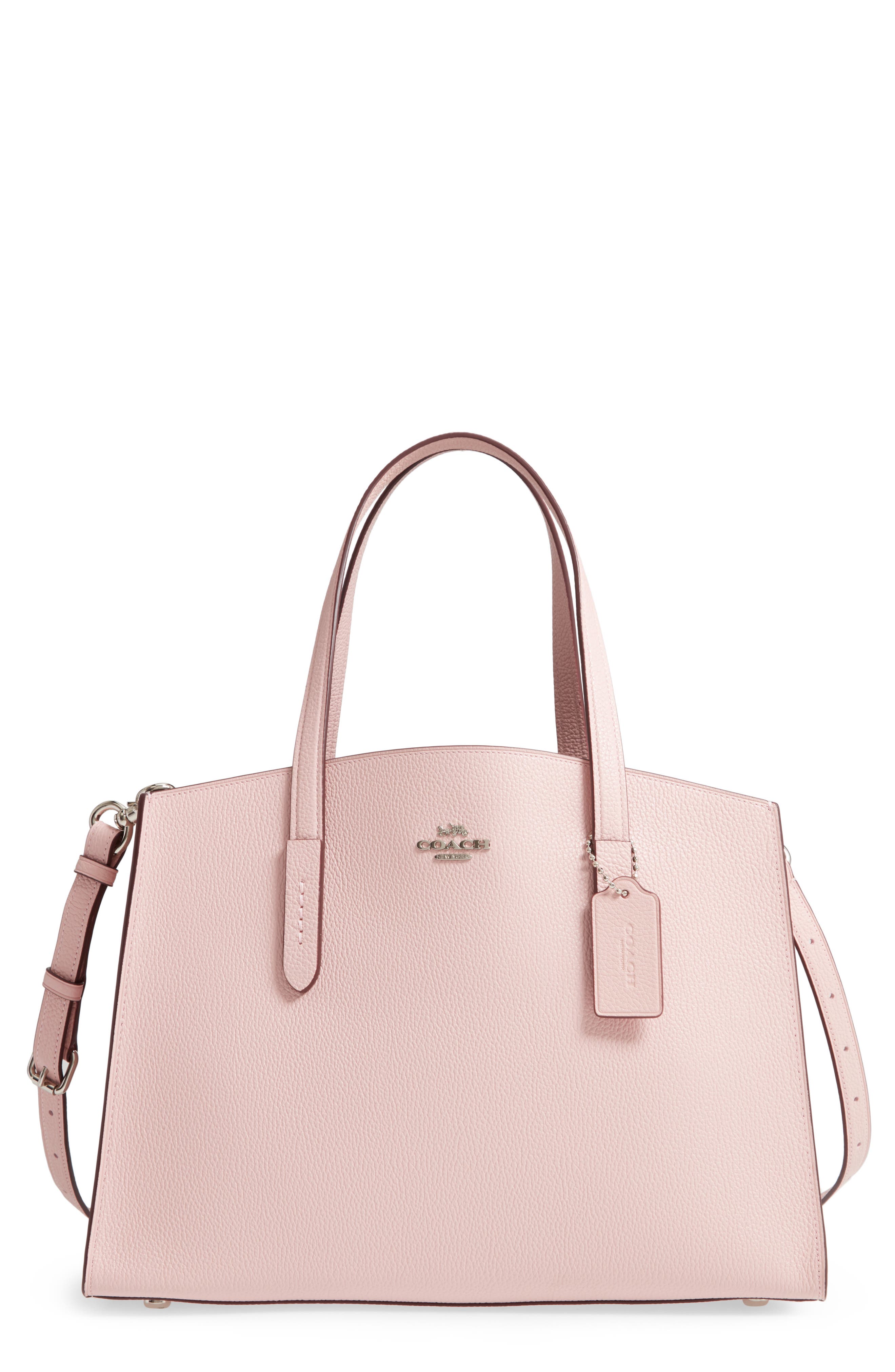 Charlie Leather Tote, Main, color, BLOSSOM/ SILVER