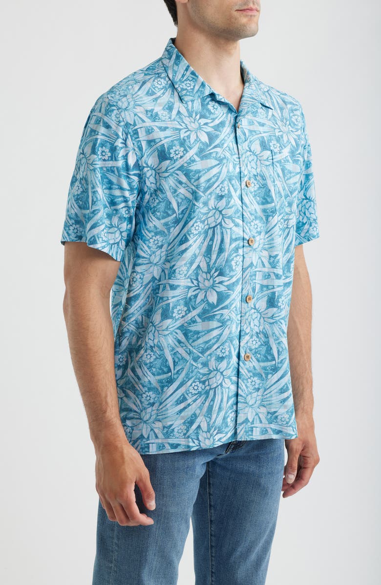 Tommy Bahama Coastal Ease Aqua Flora IslandZone<sup>®</sup> Camp Shirt, Alternate, color, Milky Blue