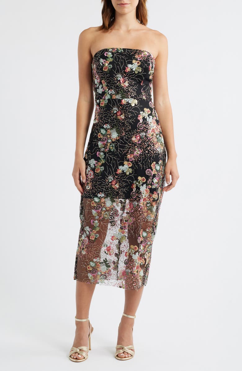 Sam Edelman Floral Sequin Strapless Midi Dress, Main, color,