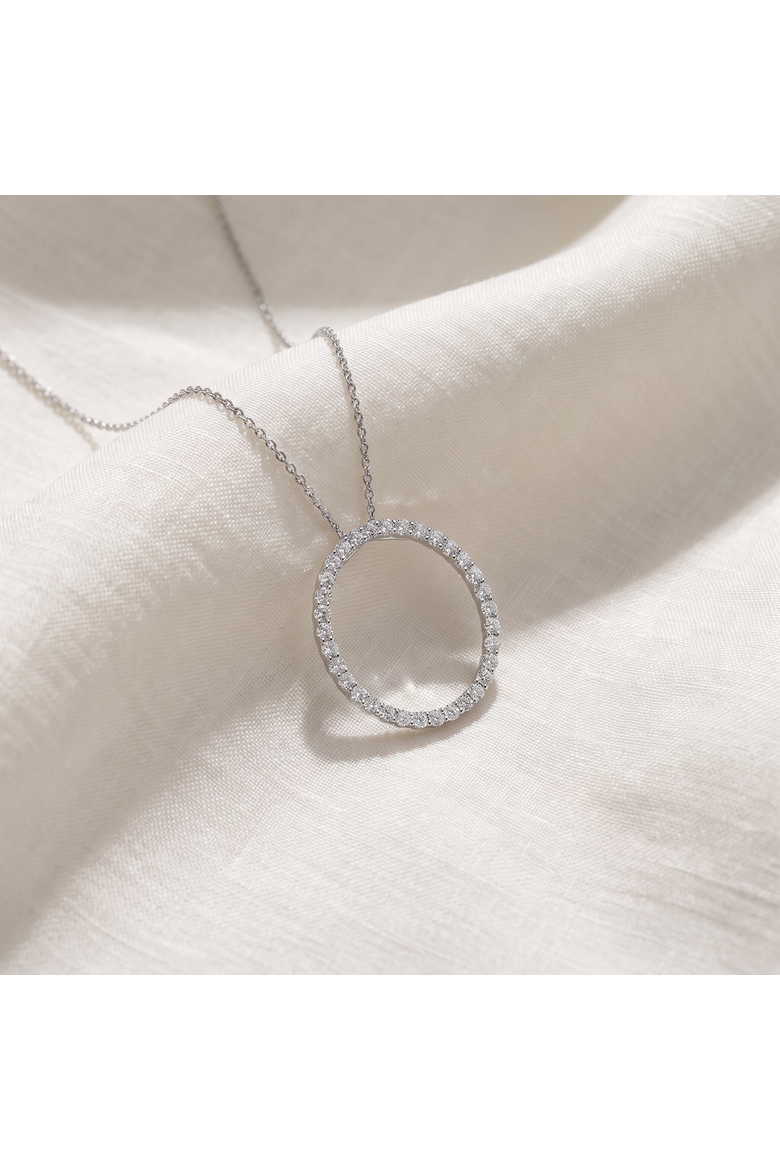 1Ct TW Circle Diamond Pendant 18" Necklace Lab Grown 1" Tall, Alternate, color, Silver