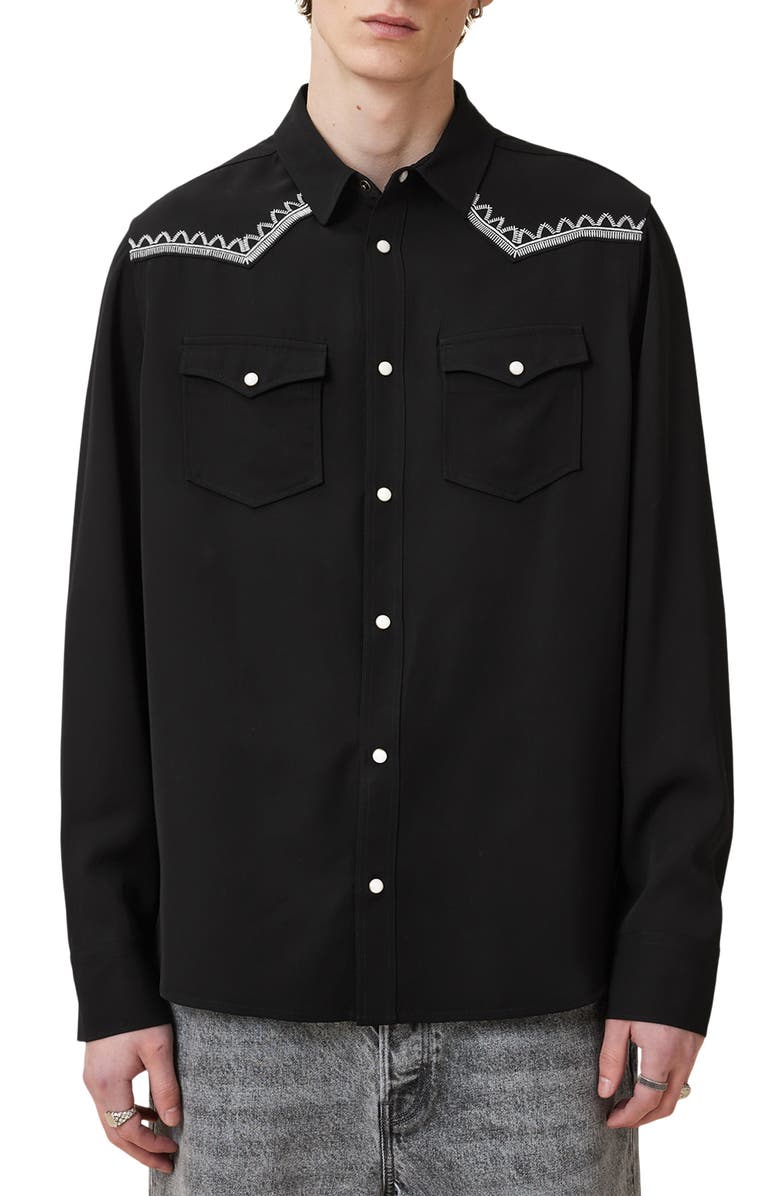 AllSaints Dallin Embroidered Snap-Up Western Shirt, Main, color, 