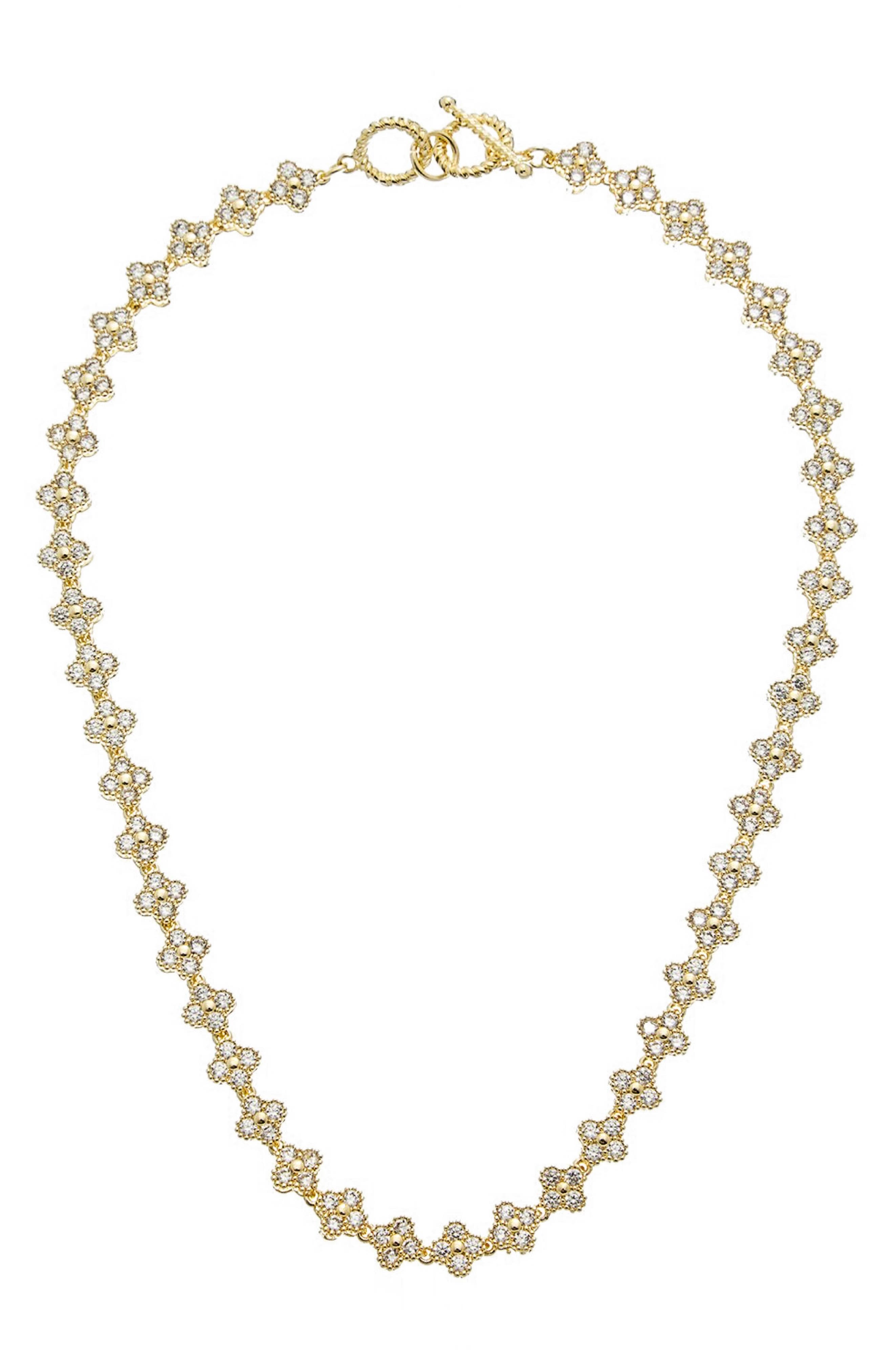 18-Inch Cubic Zirconia Floral Link Necklace