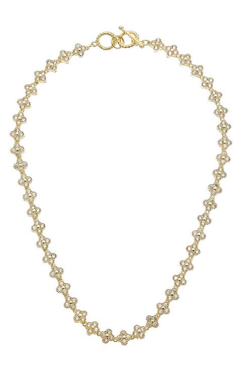 18-Inch Cubic Zirconia Floral Link Necklace