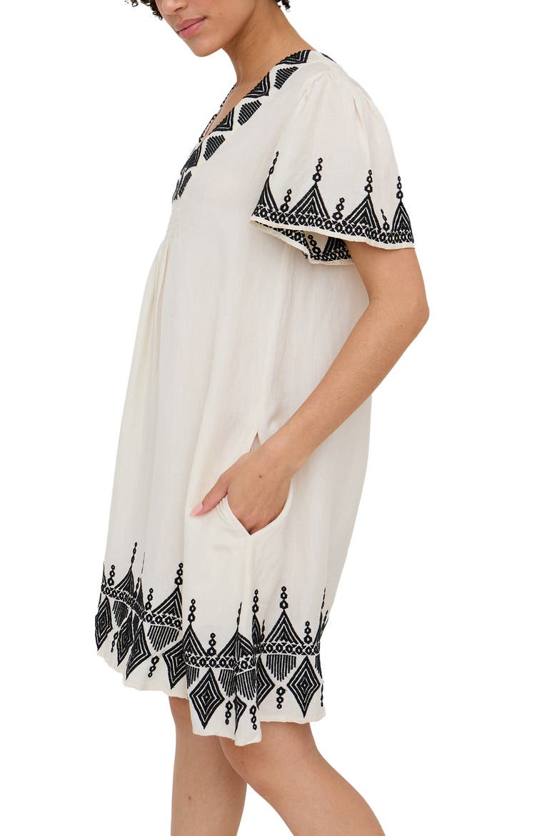 Liberty V-Neck Embroidered Mini Dress, Alternate, color, Cream