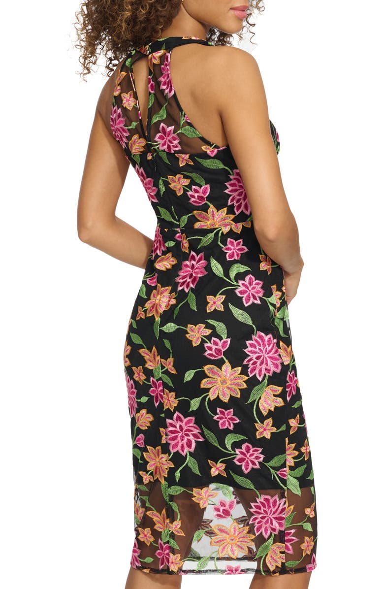 Siena Floral Embroidered Mesh Sheath Dress, Alternate, color, Black Multi