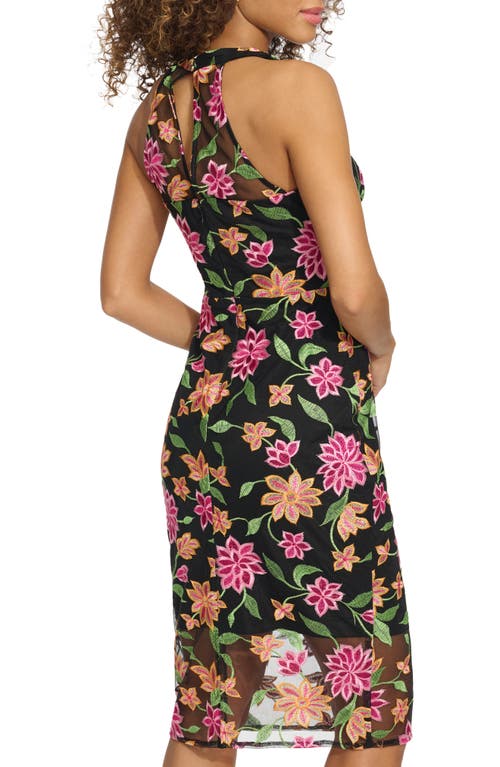 Siena Floral Embroidered Mesh Sheath Dress In Black