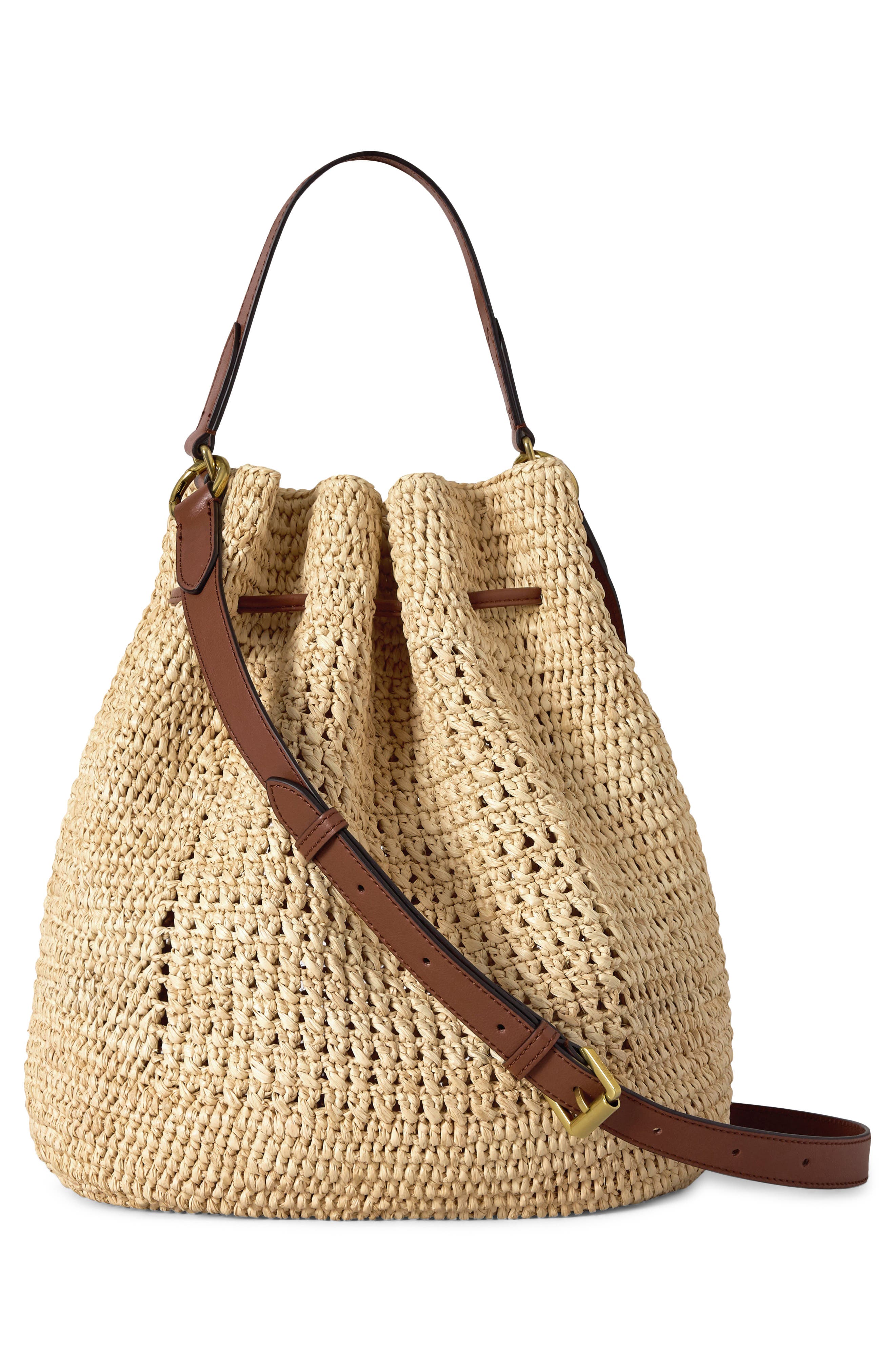 Mulberry Crochet Raffia Bucket Bag, Alternate, color, Natural