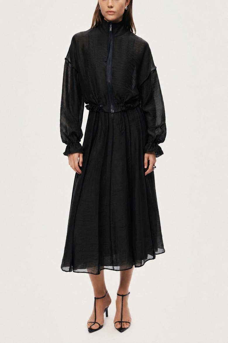 Sheer Pleated Midi Skirt, Alternate, color, Black