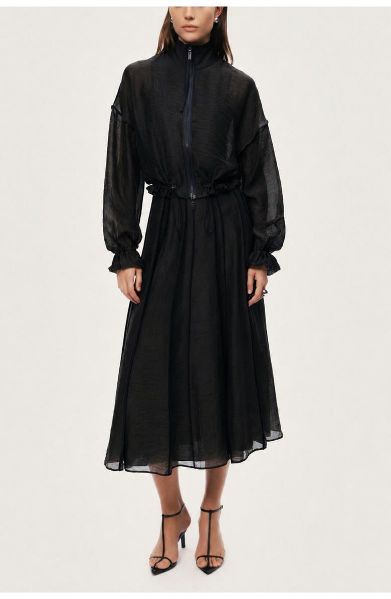 Nocturne Sheer Pleated Midi Skirt, Alternate, color, Black