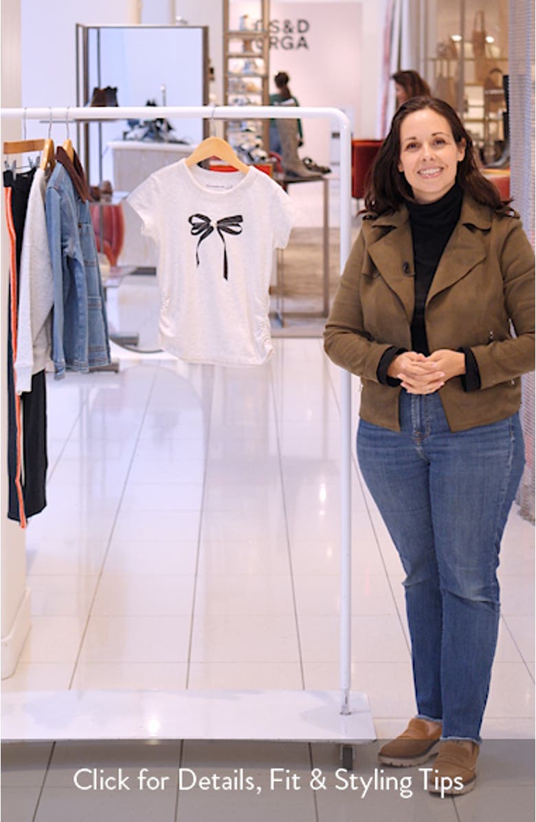 Kids' Faux Pearl Bow Cotton Blend Graphic T-Shirt, sales video thumbnail