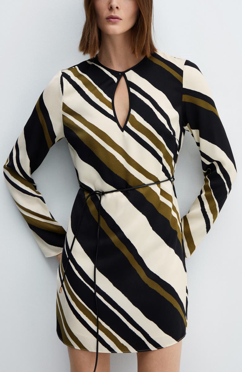 MANGO Diagonal Stripe Long Sleeve Minidress, Alternate, color, Black