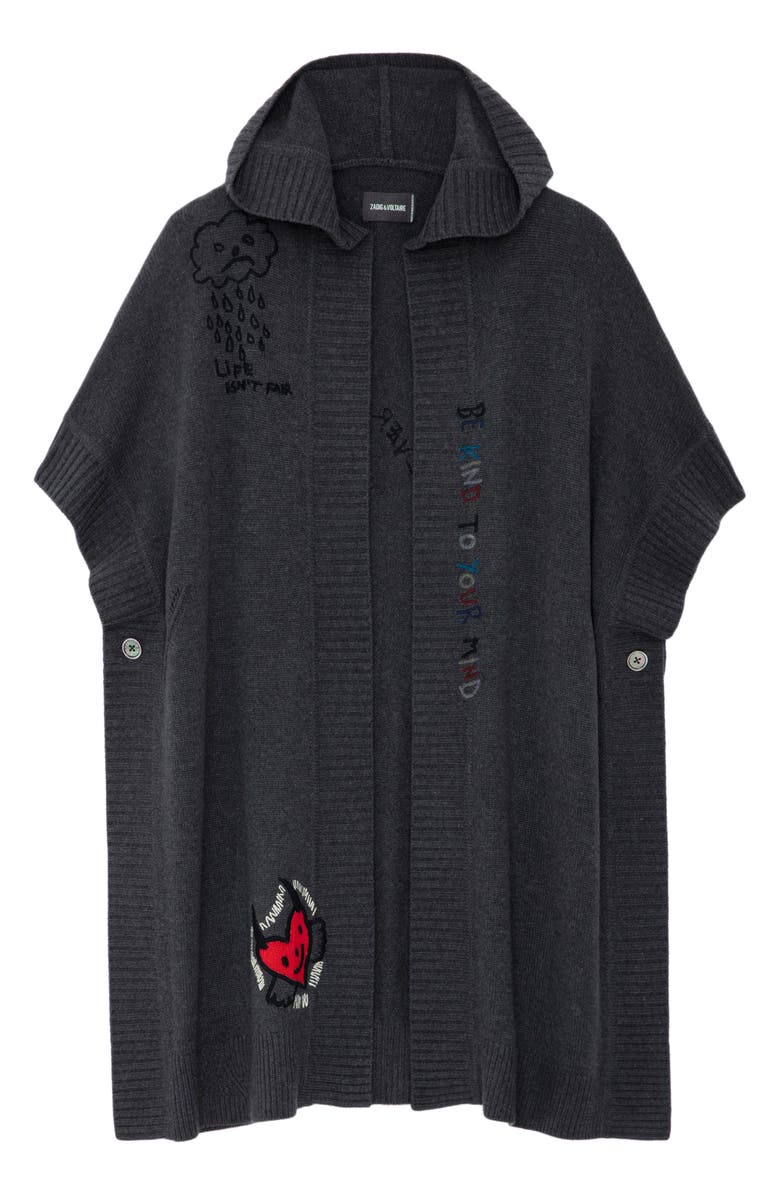 Zadig & Voltaire Inna Embroidery Detail Hooded Cashmere Cardigan, Alternate, color,