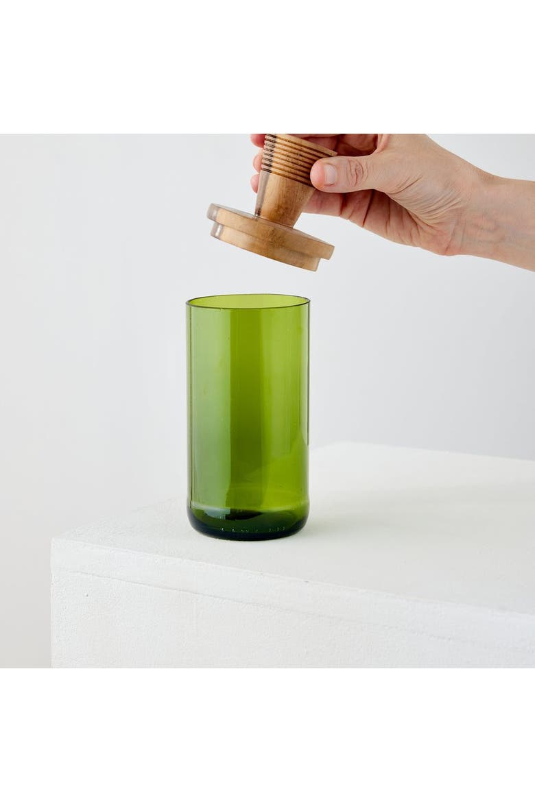 Wooden Topped Green Apothecary Jar, Alternate, color, Green - Tapered