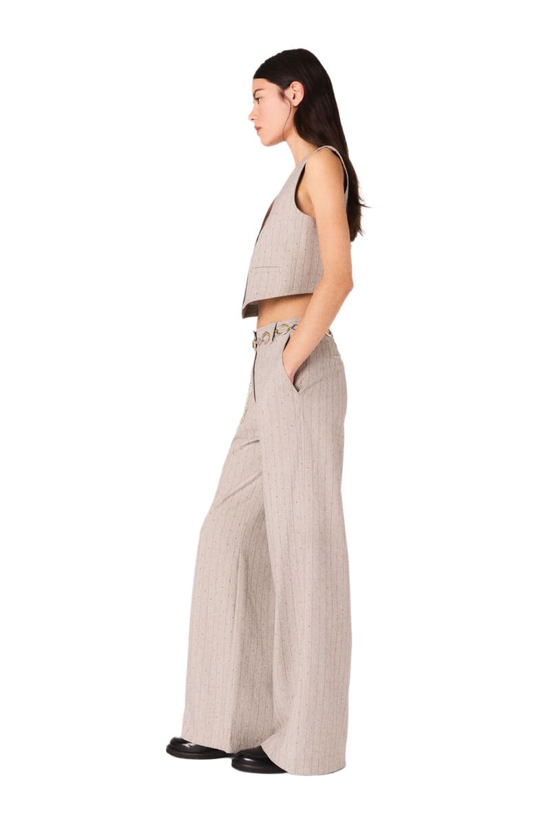 maje Striped rhinestone suit trousers, Alternate, color, Light Grey